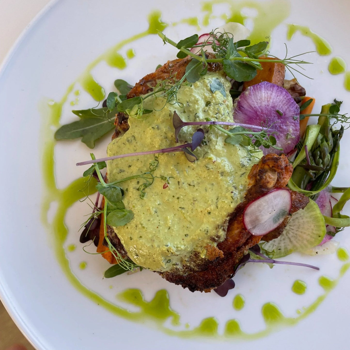 Roast Chicken with Green Hazelnut Miso Pesto