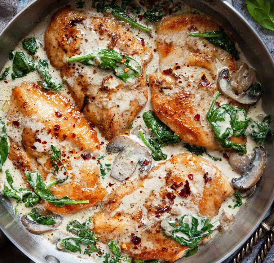 Chicken Florentine with Summer Herb Smashed Potatoes