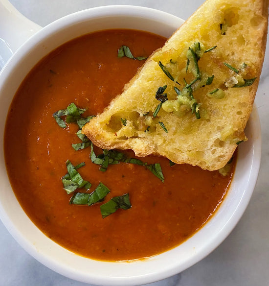 Tomato Basil Soup with Gluten Free Garlicky Bread (WED)