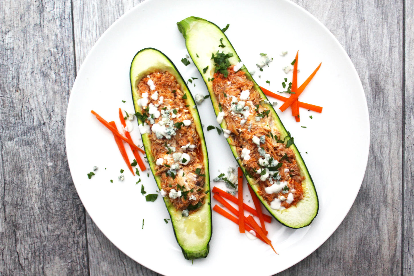 Buffalo Chicken Zucchini Boats