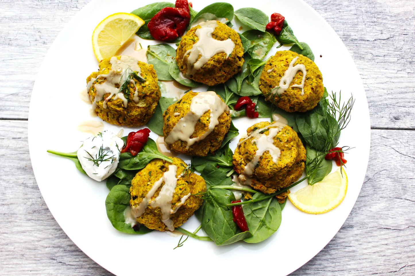Green Millet Chickpea Cakes with Gorgeous Brassica Salad (Vegan)