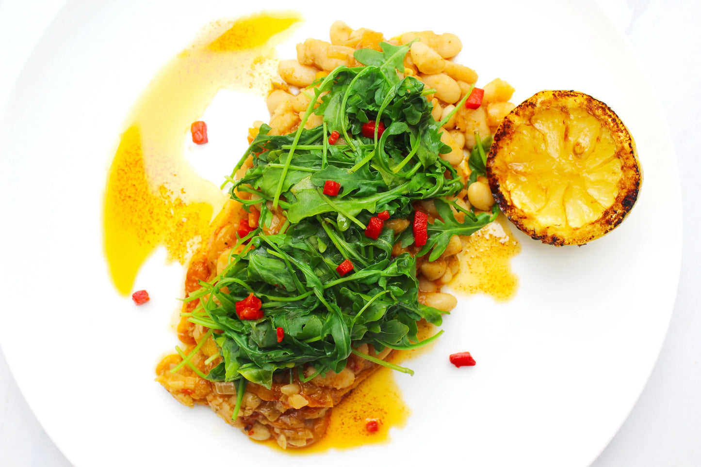Braised Butter Beans with White Asparagus + Sweet Pea, Cashew & Mint Pesto (Vegan)