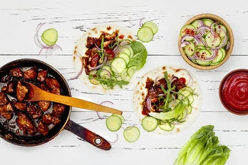 Korean Chicken Tacos with Sesame Tomatillo Salsa