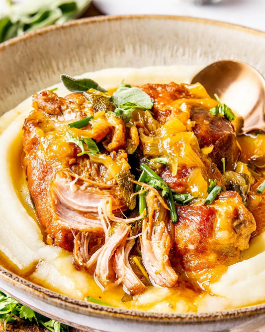 Cider Braised Pork with Sweet Potato Purée and Braised Greens (WED)