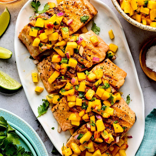 Balsamic Salmon, Summer Quinoa Salad, Grilled Peaches (WED)