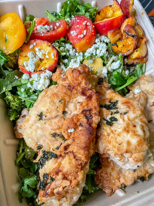 Cornflake Chicken with Cheesy Broccoli Orzo