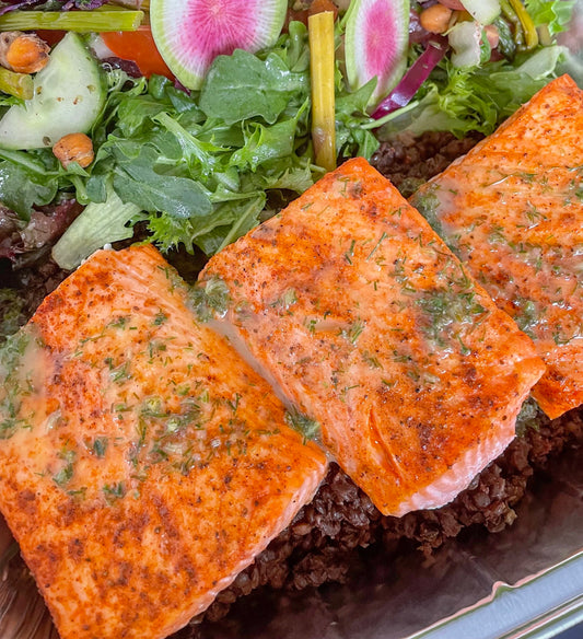 Tuscan Salmon Under a Brick with Crunchy Spring Salad