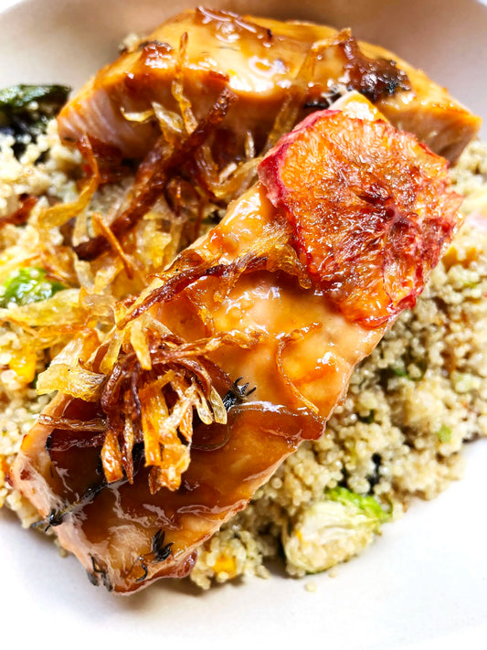 Ginger Lime Miso Salmon With Green Quinoa and Spring Greens