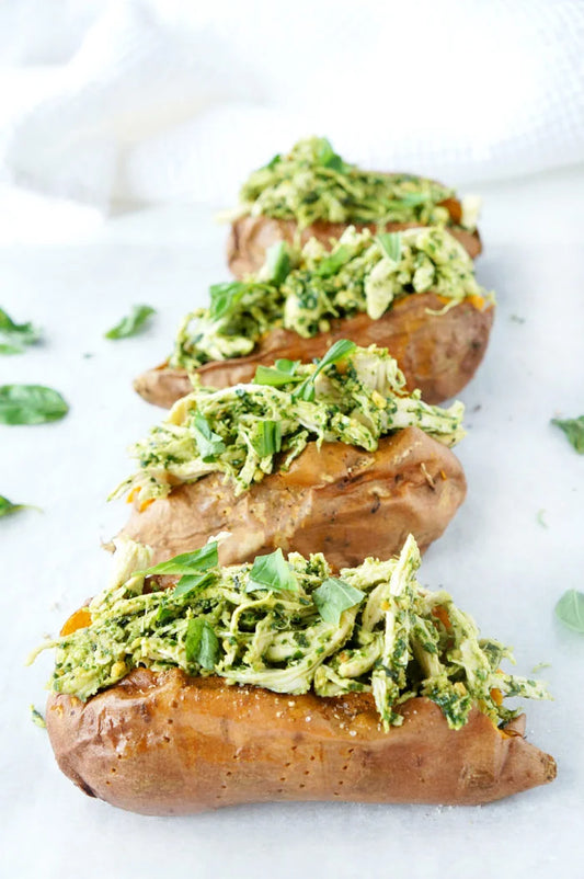 Pesto Chicken Loaded Sweet Potato