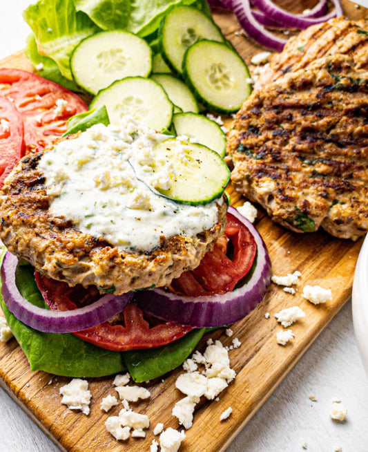 Mediterranean Summer Burgers or Veggie Patties with Tel Aviv Salad