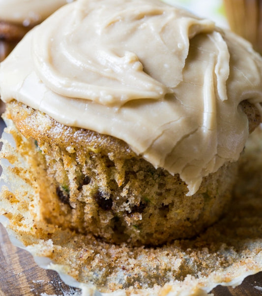 Zucchini Muffins with Vegan Cream Cheese Frosting