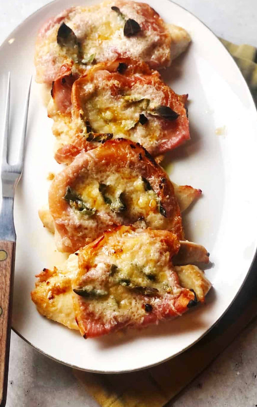 Chicken Saltimbocca with Pesto Fregola