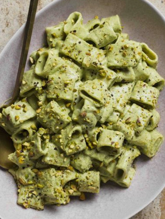 Gluten Free Penne with Pistachio Ricotta and Herb Pesto with our without Sausage
