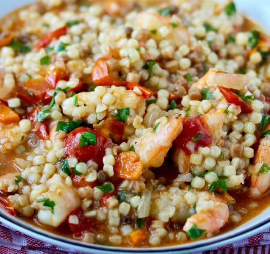 Garlic Shrimp in Vodka Sauce with Fregola