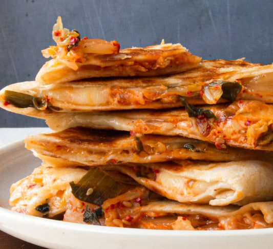 Kimchi Quesadillas w Agave Chili Dipping Sauce