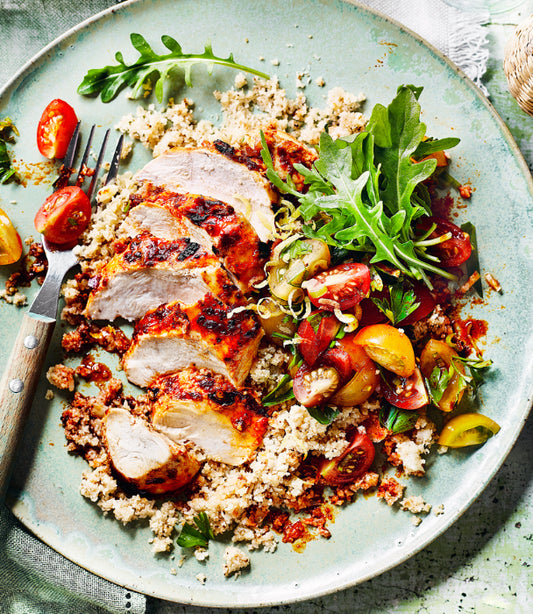 Harissa-Tahini Chicken with Haystack Salad