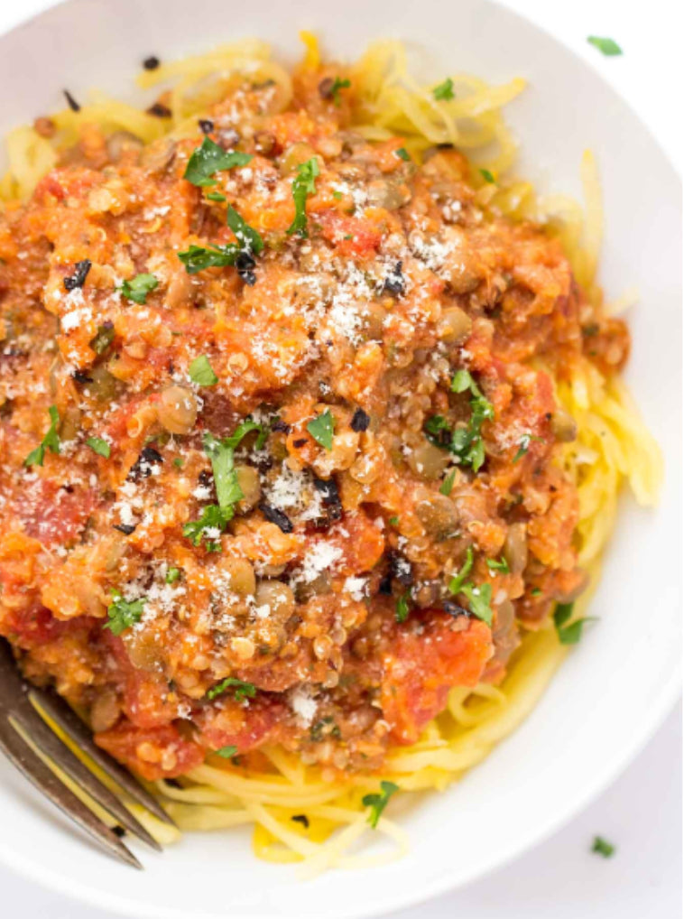 Autumn Tuscan Country Side Ragu de Meansane Over Spaghetti Squash (Vegan)