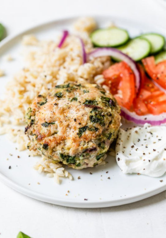 Greek Turkey Burgers with Mediterranean Chop Chop