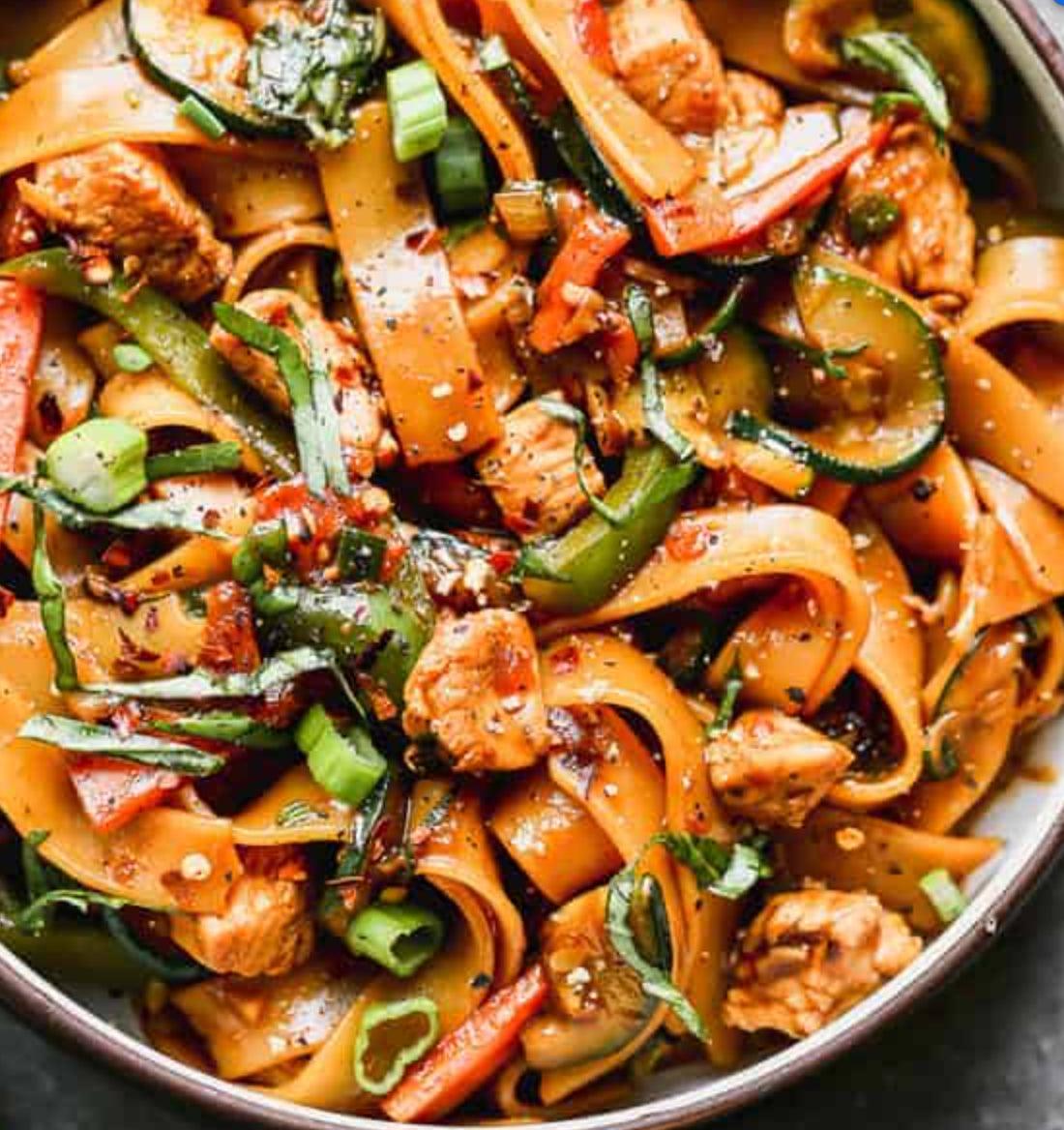Sweet and Sour Tamarind Chicken with Drunken Noodles