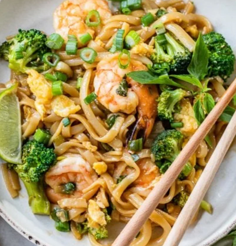 Sweet and Sour Tamarind Shrimp with Drunken Noodles