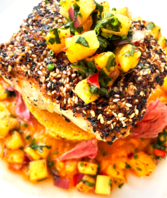 Blackened Salmon with Pear, Walnut & Kale Slaw