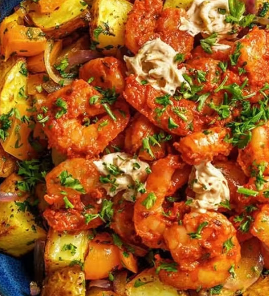 Chile Citrus Shrimp with Papas Bravas