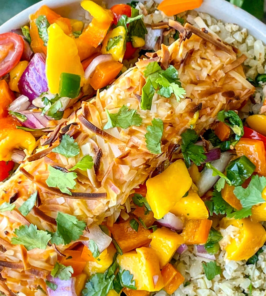 Coconut Crusted Salmon with Fresh Mango Salsa (WED)