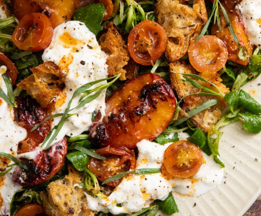 Confit Tomato, Grilled Peach and Stracciatella Salad (MON)