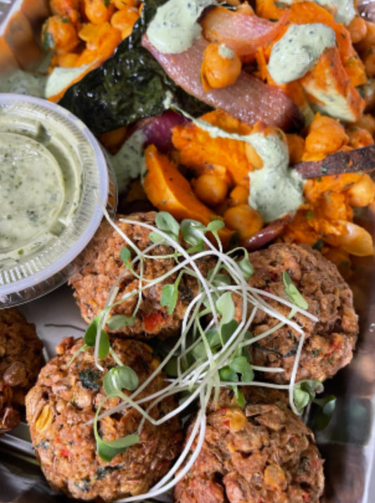 Lemon Herb Lentil Balls with White Bean Puree and Heirloom Tomato Salad  (MON)