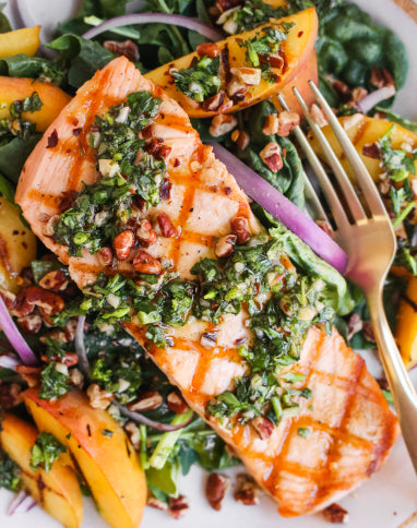 Pesto Salmon + Grilled Peach Farmer's Market Salad (MON)
