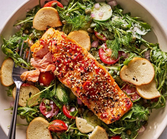 Everything Salmon with Bagel Salad