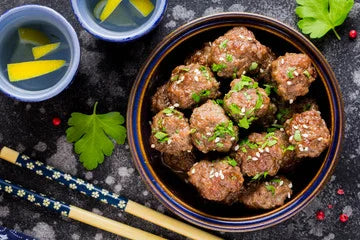 Glazed Asian Meatballs with Veggie Stir Fry