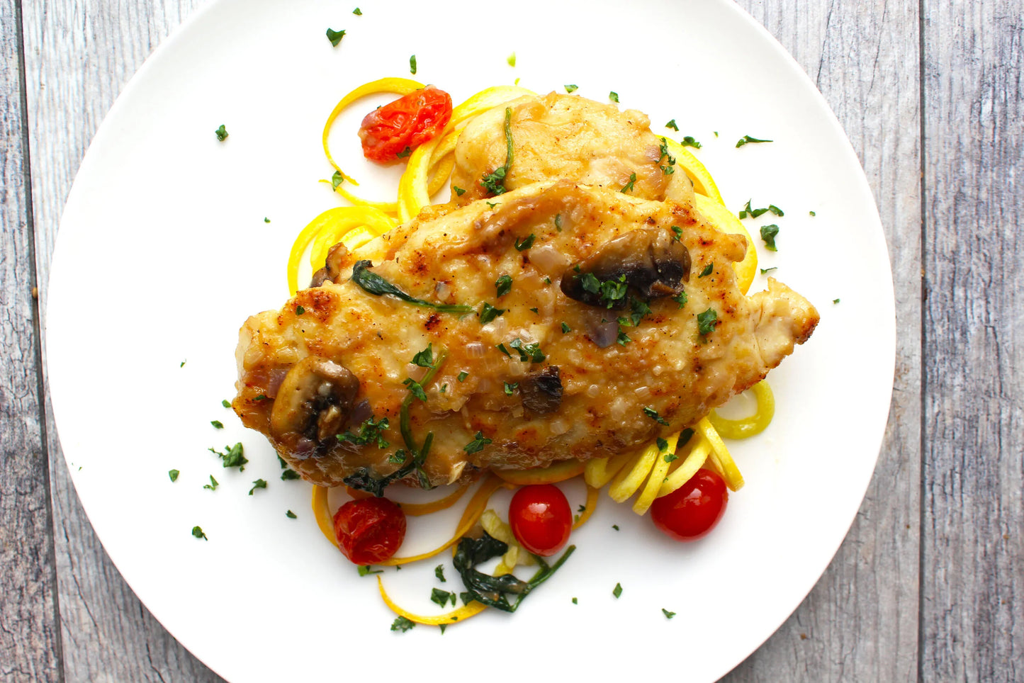 Chicken Marsala with Kale, Lentil, Beet Veggie Salad