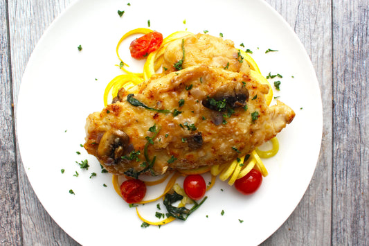 Chicken Marsala with Kale, Lentil, Beet Veggie Salad