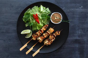 Chicken Satay Skewers with Sesame Cucumber Salad