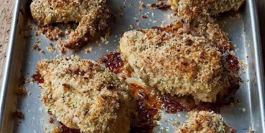 Crispy Mustard Chicken with Cheesy Veggie Farro