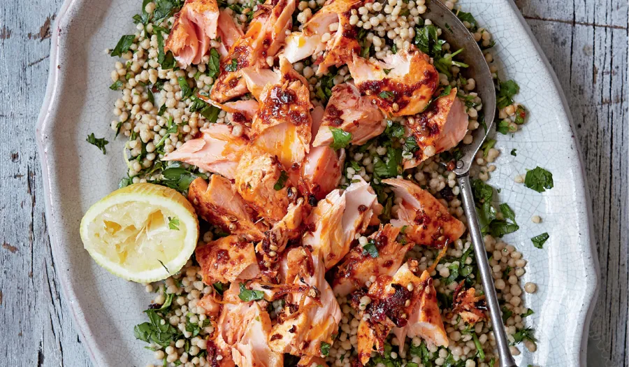 Harissa Salmon, Tahini Carrots, Couscous (WED)