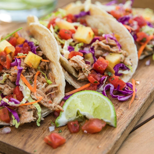 Blackened Chicken Tacos with Caribbean Peach and Mango Salsa (WED)