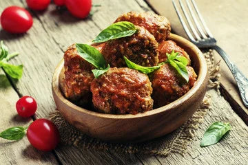 Roasted Meatballs with Tomato &amp; Green Bean Garlic Farro