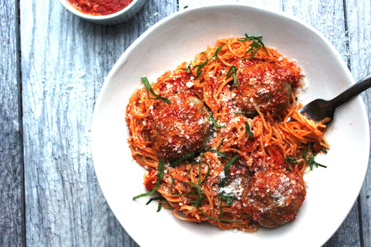 Gluten Free Pasta with Summer Marinara and Turkey Meatballs