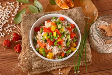 Organic Turkey Italian (GF) Meatballs with Tomato Roasted Farro with Seasonal Veggies