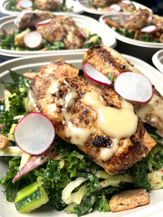 Crusted Tahini Chicken with Shaved Zucchini and White Bean Pesto Salad (Copy)